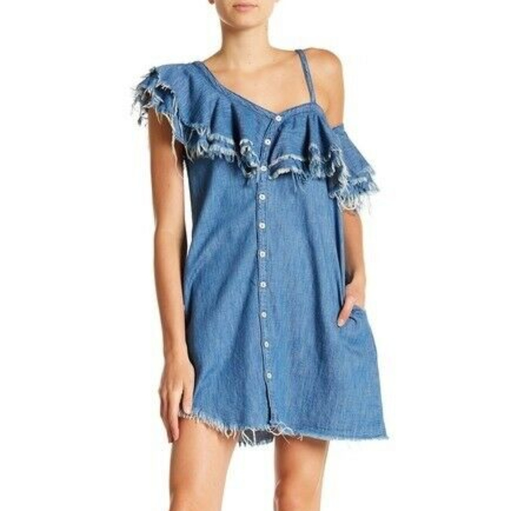 Blank NYC Raw Edge Denim Button Down Dress